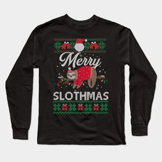 Merry Slothmas Funny Sloth Lazy Family Xmas Holiday Gift For Men Women Long Sleeve T-Shirt by SloanCainm9cmi